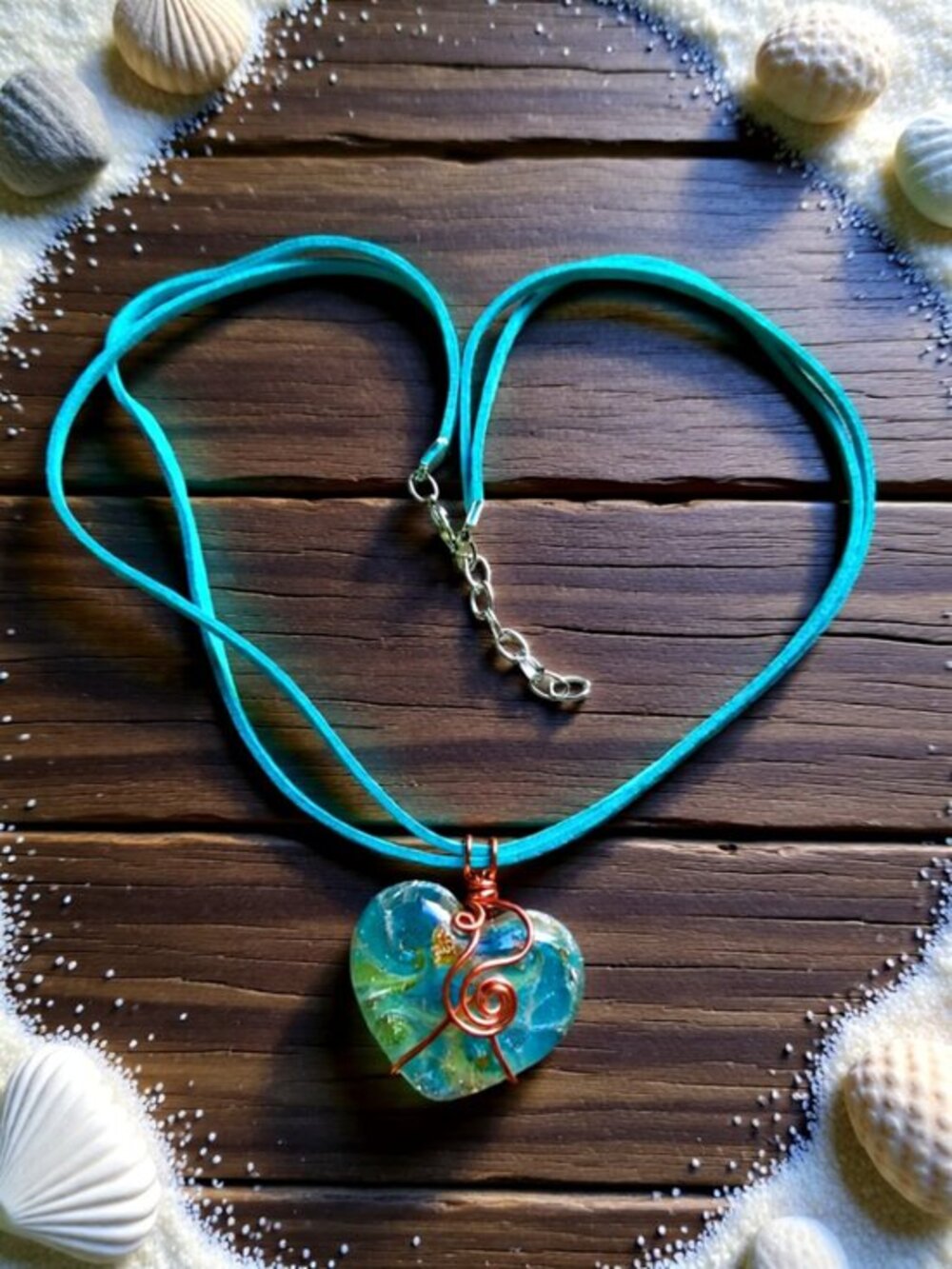 Playful Vibrant Lovers [or Mom's] Gift - Wire Wrapped Fused Glass Heart Necklace